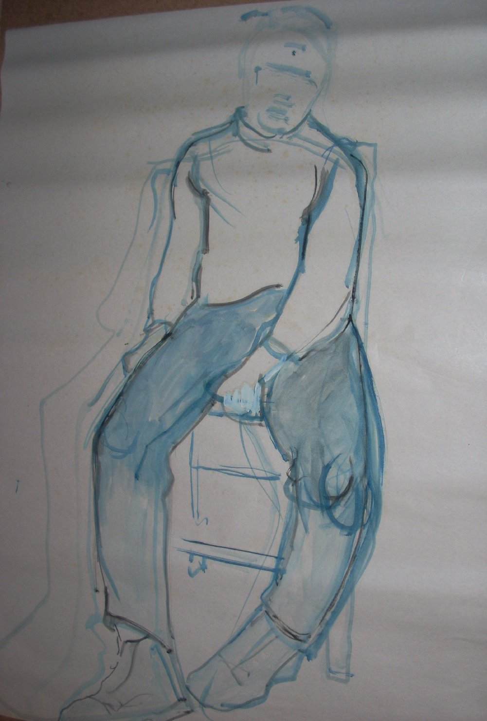 Ragazzo seduto in blu 3, figura maschile seduta (disegno) di Ciamarra Elena (sec. XX)