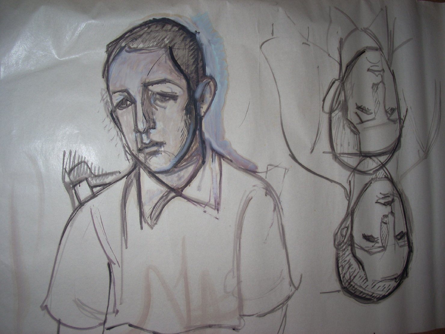 Tre schizzi di ragazzo, ritratto d'uomo (disegno) di Ciamarra Elena (sec. XX)