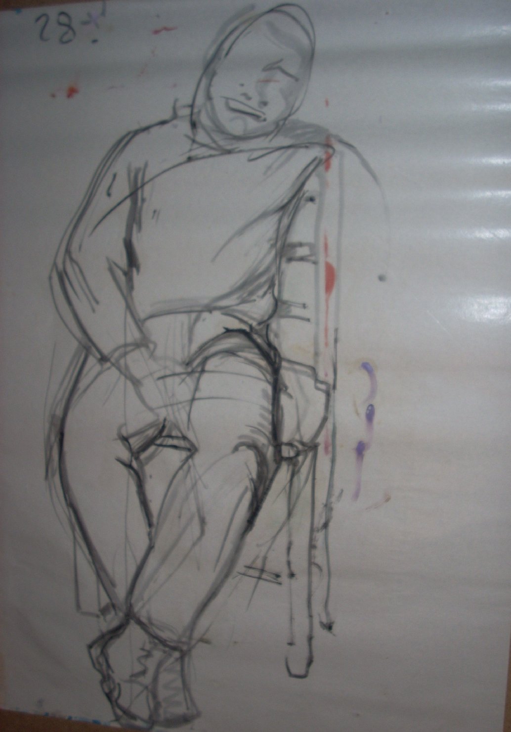 Schizzo di uomo 28, figura maschile seduta (disegno) di Ciamarra Elena (sec. XX)