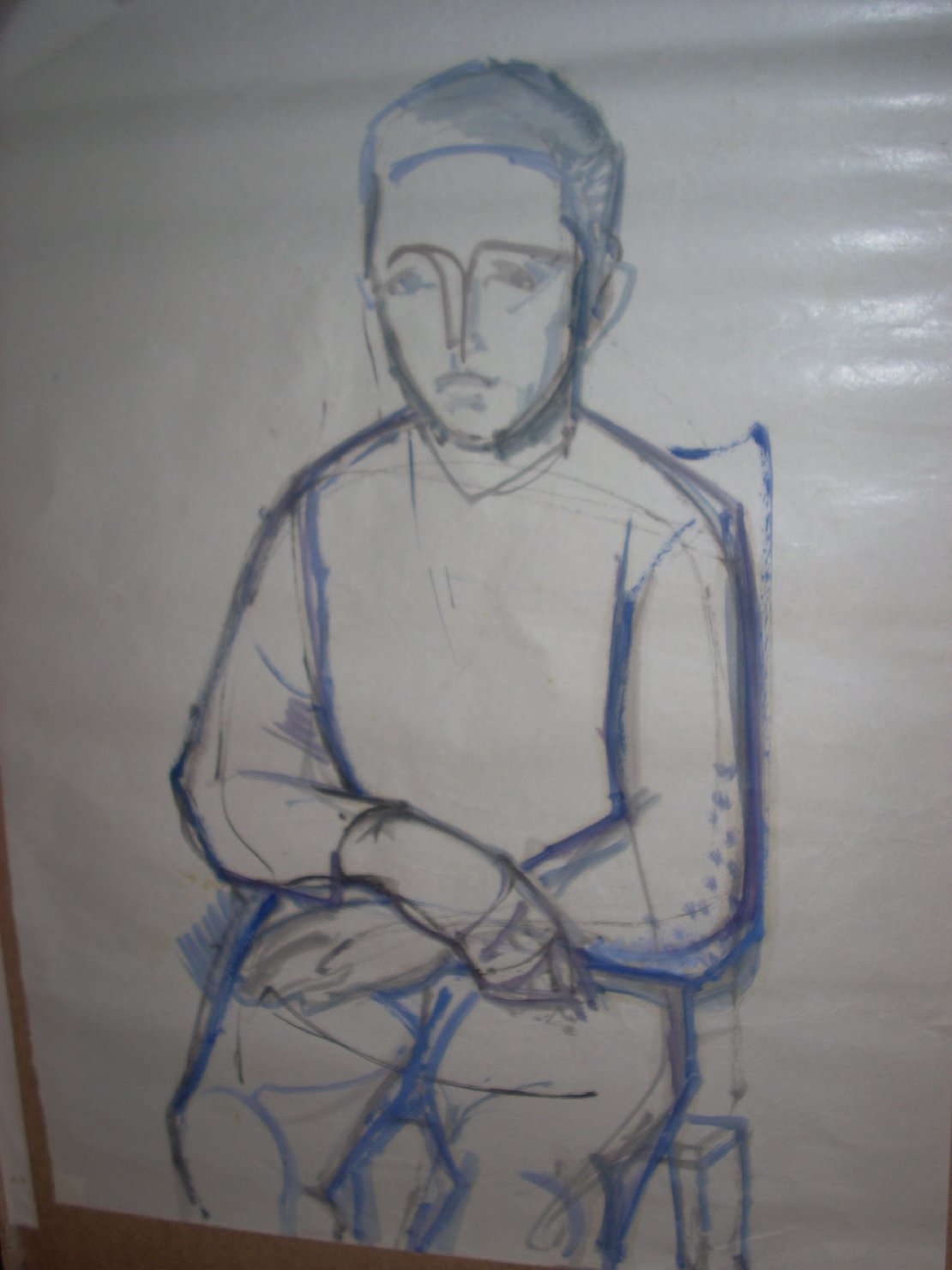 Ragazzino seduto, figura maschile seduta (disegno) di Ciamarra Elena (sec. XX)