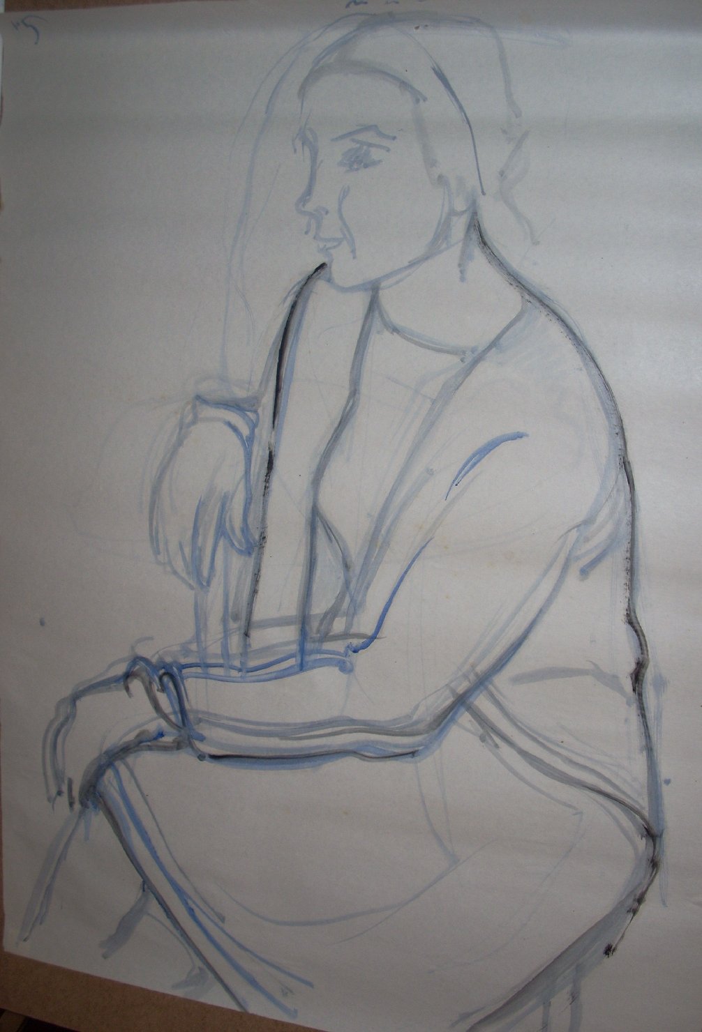 Donna appoggiata alla sedia, figura femminile seduta (disegno) di Ciamarra Elena (sec. XX)