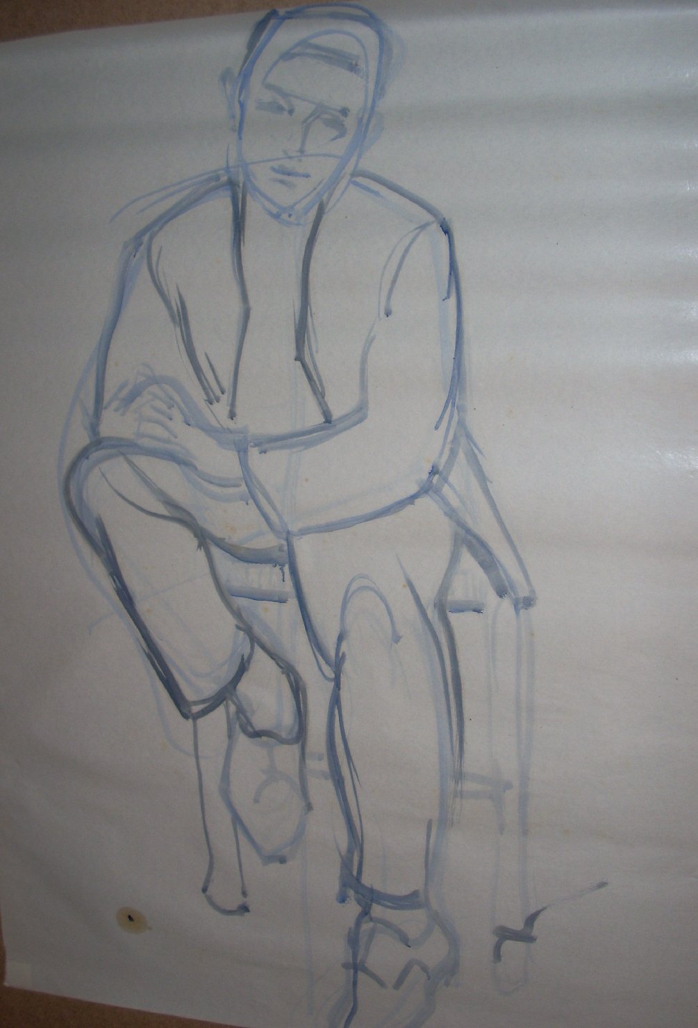 Ragazzo seduto in blu 4, figura maschile seduta (disegno) di Ciamarra Elena (sec. XX)