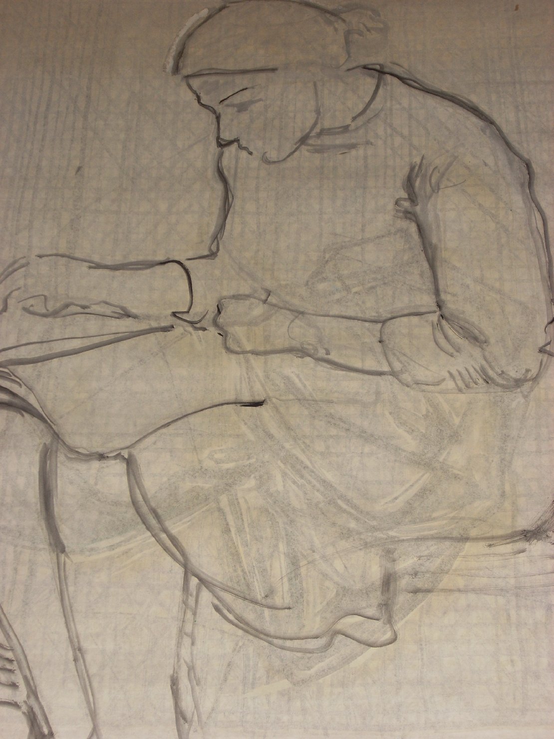 Lettrice con chignon, figura femminile seduta (disegno) di Ciamarra Elena (sec. XX)