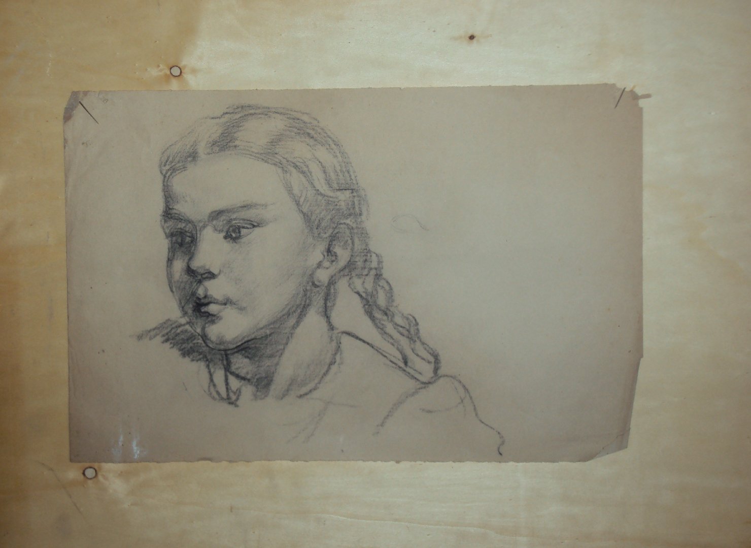 Profilo di Minna a 10 anni bambina disegno, ca 1940 - 1940