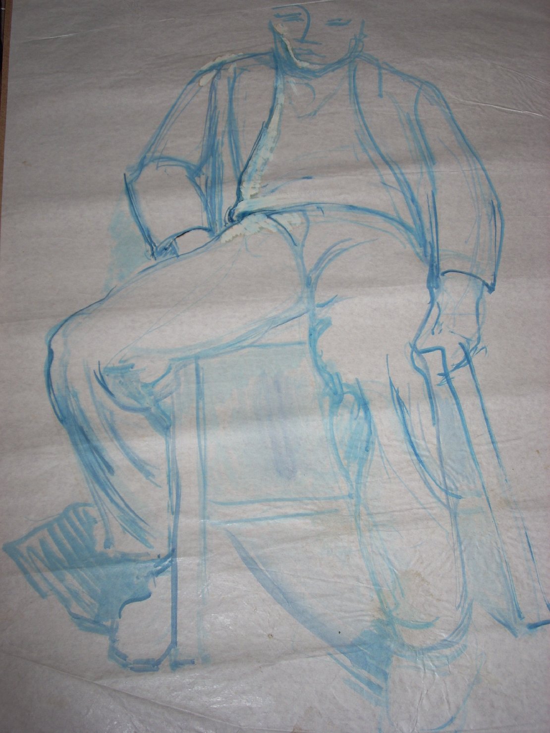 Schizzo di uomo seduto 3, figura maschile seduta (disegno) di Ciamarra Elena (sec. XX)