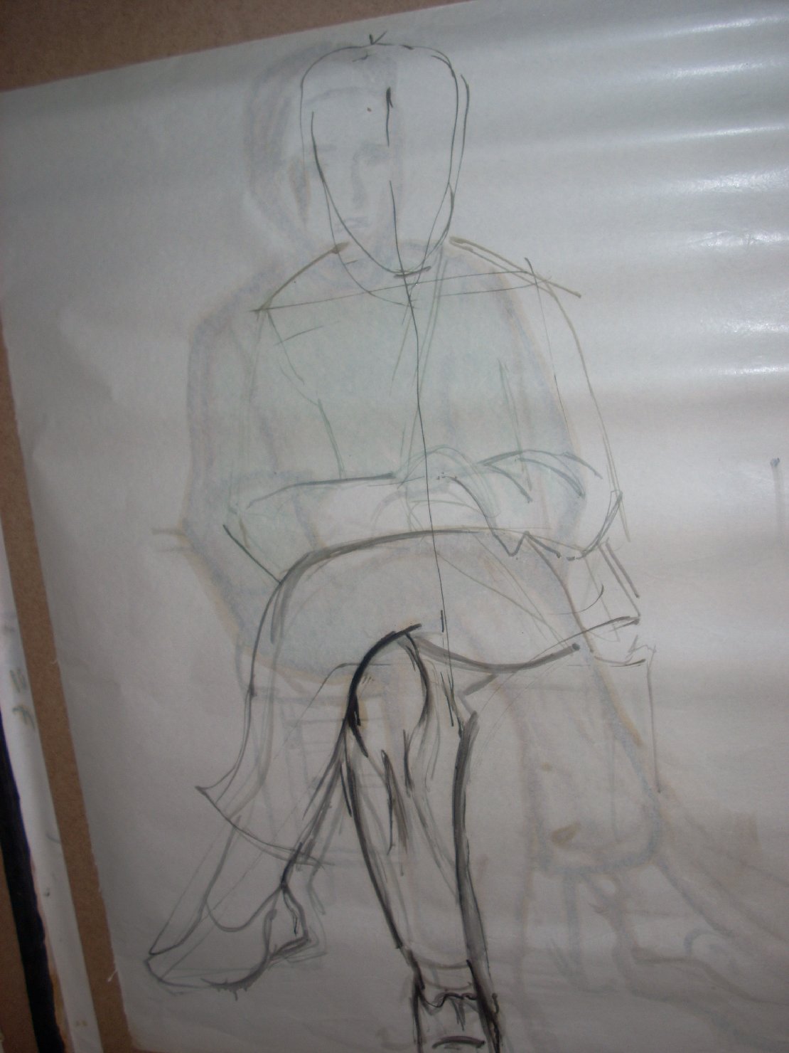 Schizzo acefalo, figura maschile seduta (disegno) di Ciamarra Elena (sec. XX)