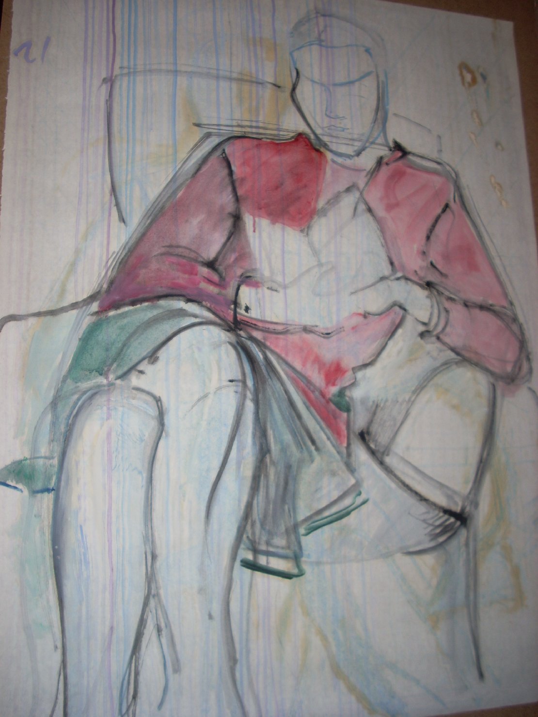 Lettrice in rosso, figura femminile seduta (disegno) di Ciamarra Elena (sec. XX)