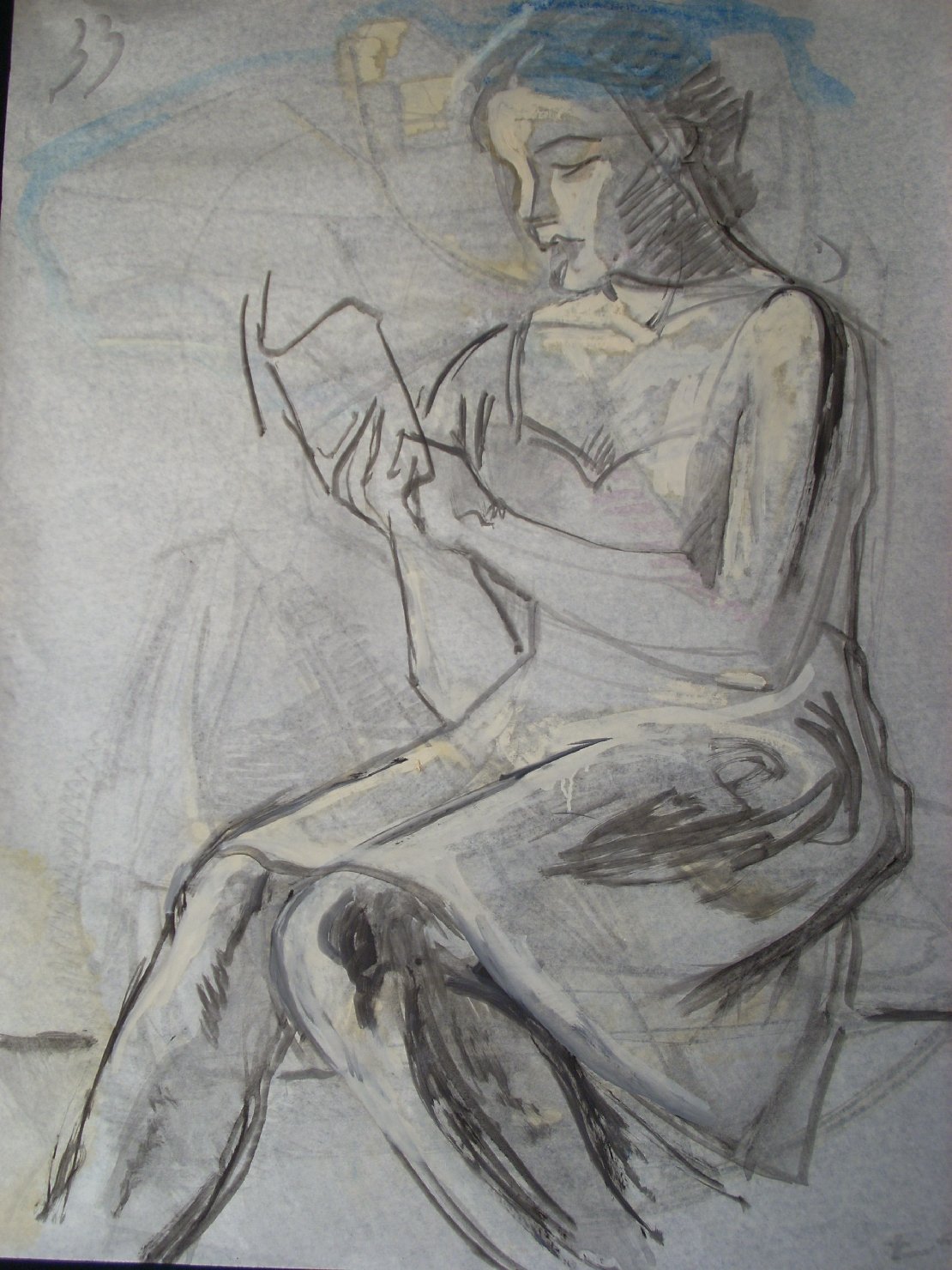 Schizzo di ragazza con vestito estivo, figura femminile seduta (disegno) di Ciamarra Elena (sec. XX)