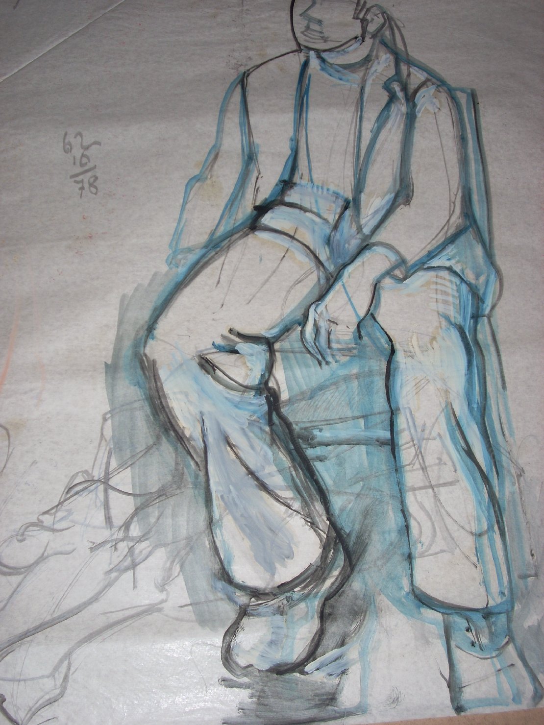 Uomo seduto 16, figura maschile seduta (disegno) di Ciamarra Elena (sec. XX)