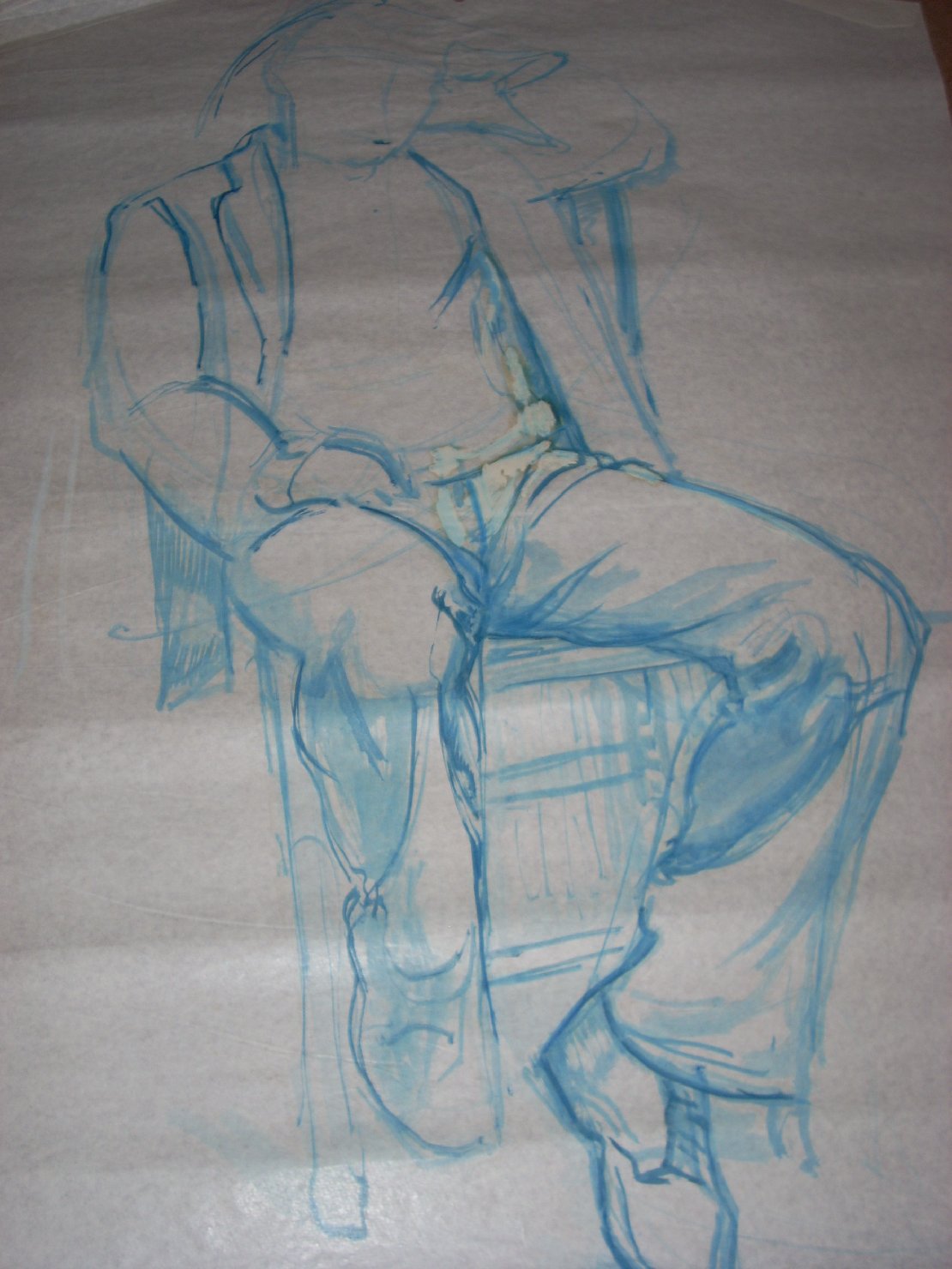 Schizzo di uomo seduto 4, figura maschile seduta (disegno) di Ciamarra Elena (sec. XX)