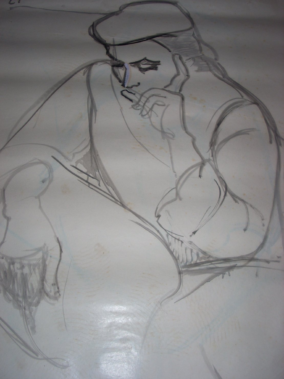 Schizzo di donna con basco in grigio, figura femminile (disegno) di Ciamarra Elena (sec. XX)