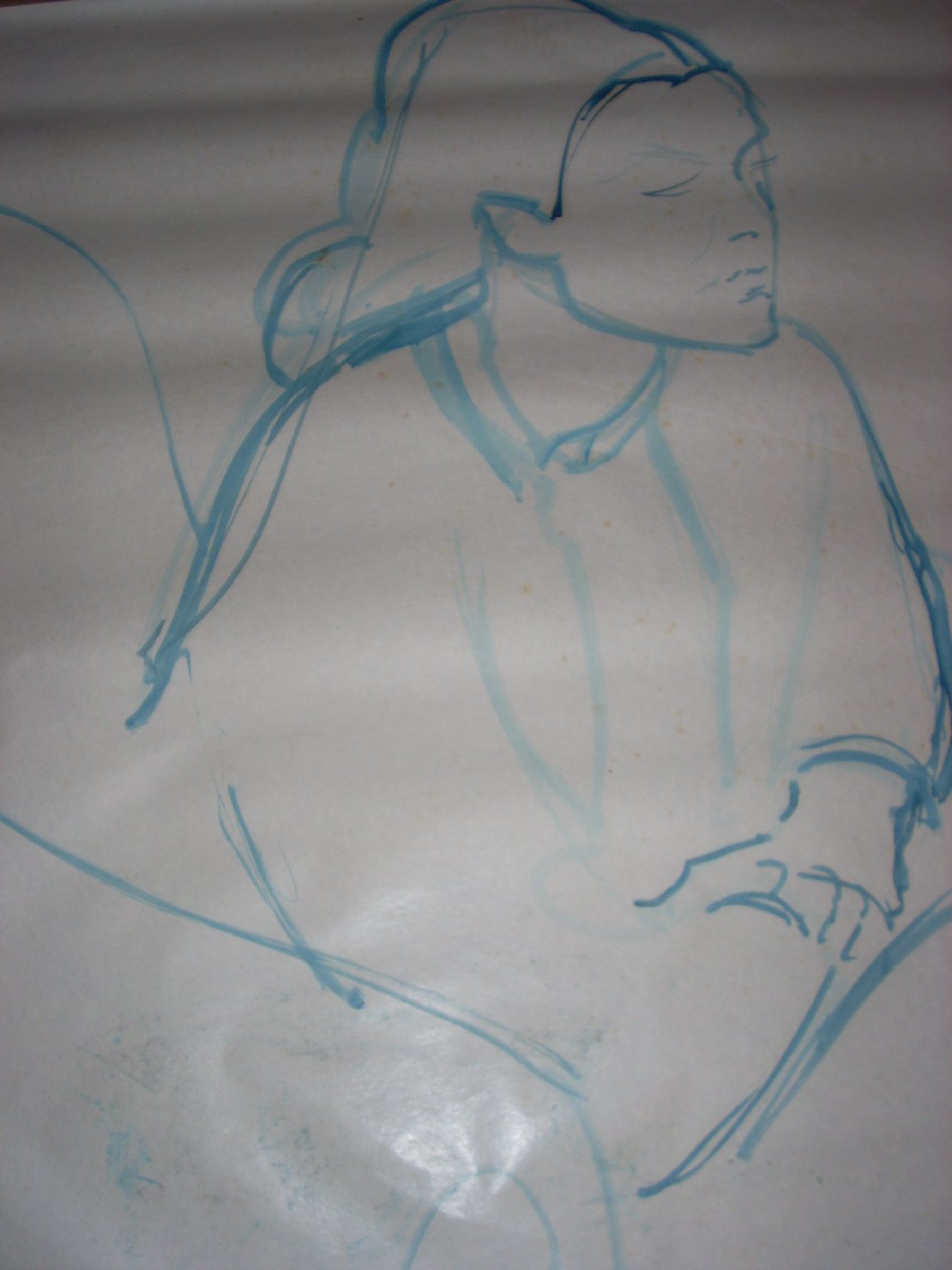 Schizzo di donna su poltrona in blu, figura femminile (disegno) di Ciamarra Elena (sec. XX)