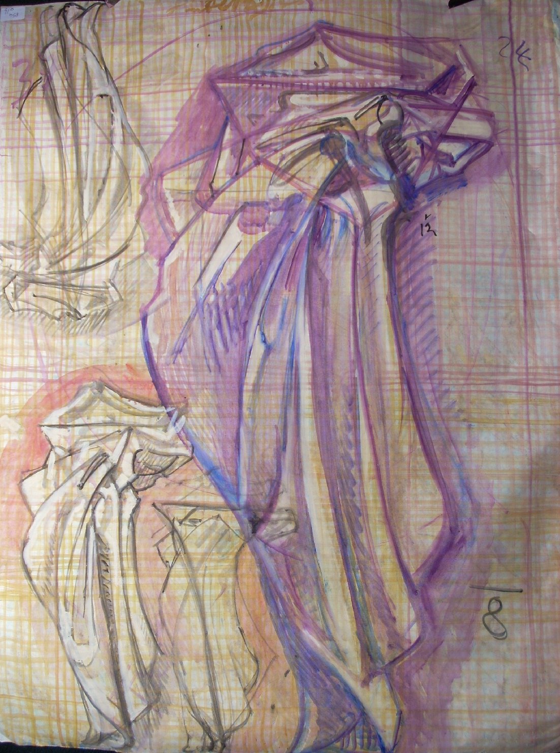 Tre pieghe in viola e nero (disegno) di Ciamarra Elena (sec. XX)