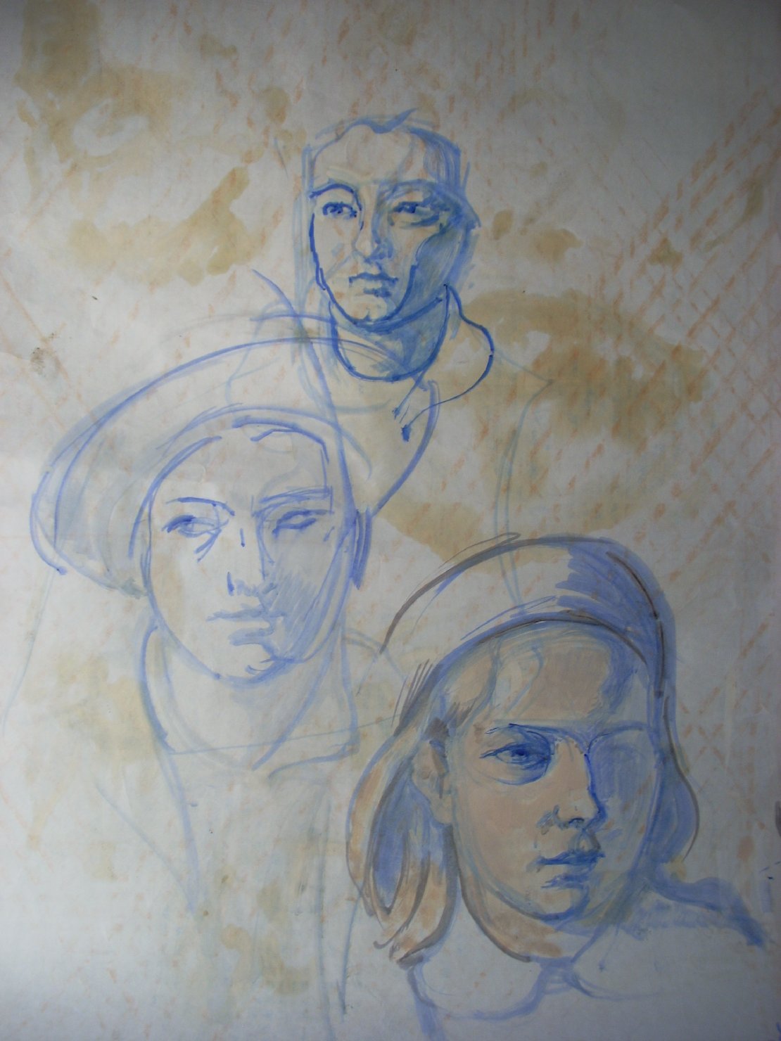 Tre studi di teste dal vero, testa di donna (disegno) di Ciamarra Elena (sec. XX)