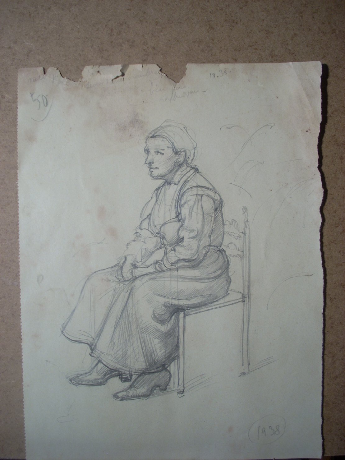 Schizzi vari di Assunta 185, figura femminile seduta (disegno) di Ciamarra Elena (sec. XX)