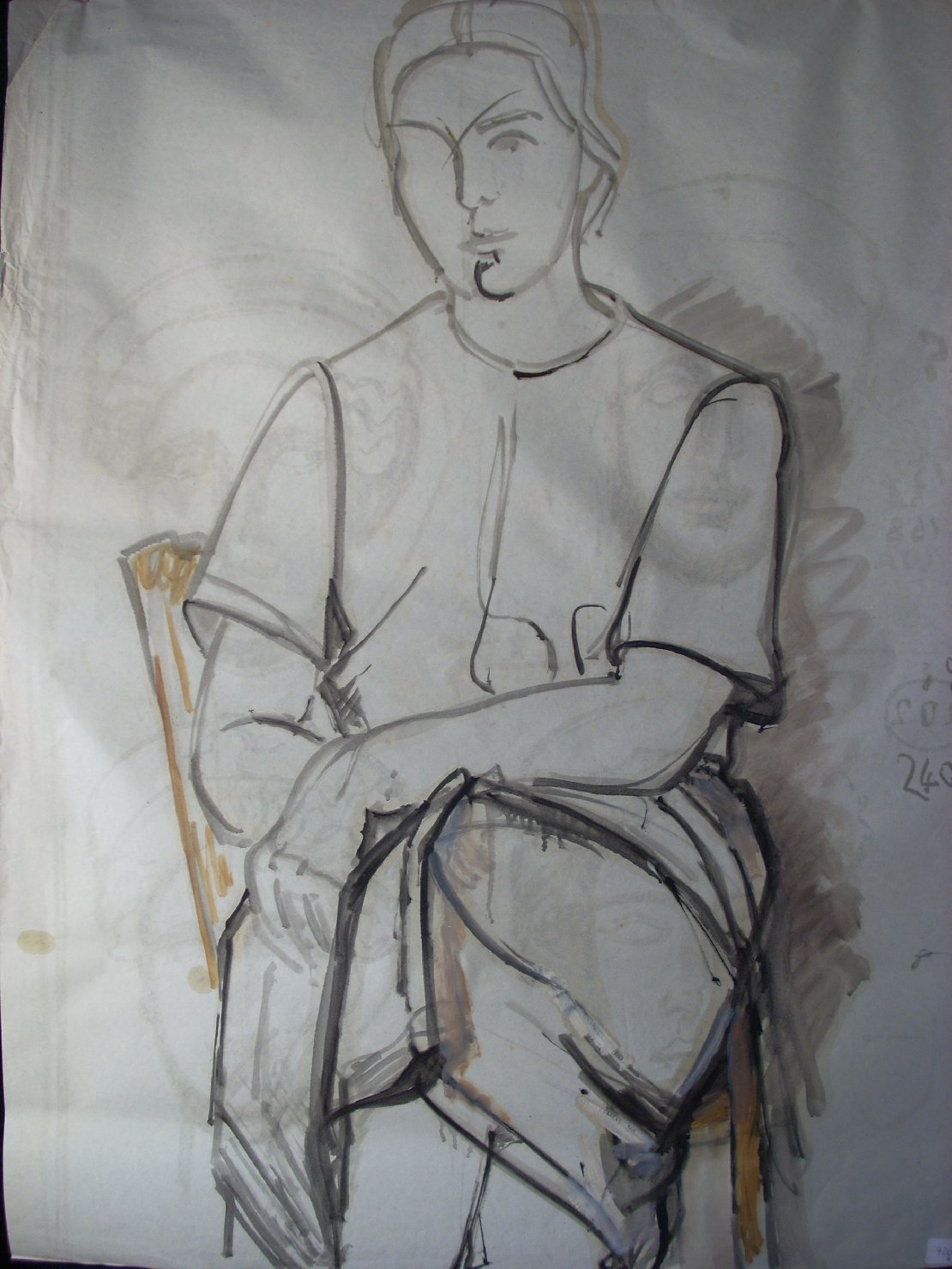 Studio di figura femminille su sedia senape, figura femminile (disegno) di Ciamarra Elena (sec. XX)