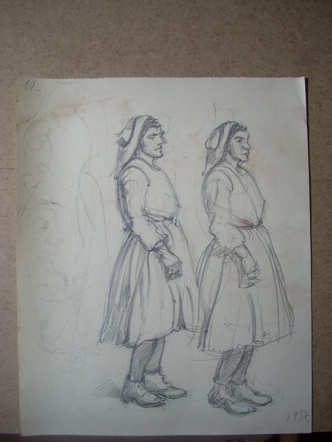 Schizzi vari di Assunta 186, figura femminile (disegno) di Ciamarra Elena (sec. XX)