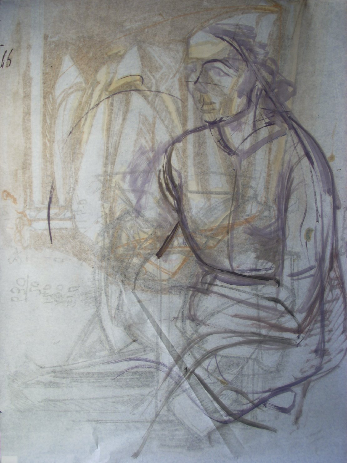 Figura in mogano, figura femminile seduta (disegno) di Ciamarra Elena (sec. XX)