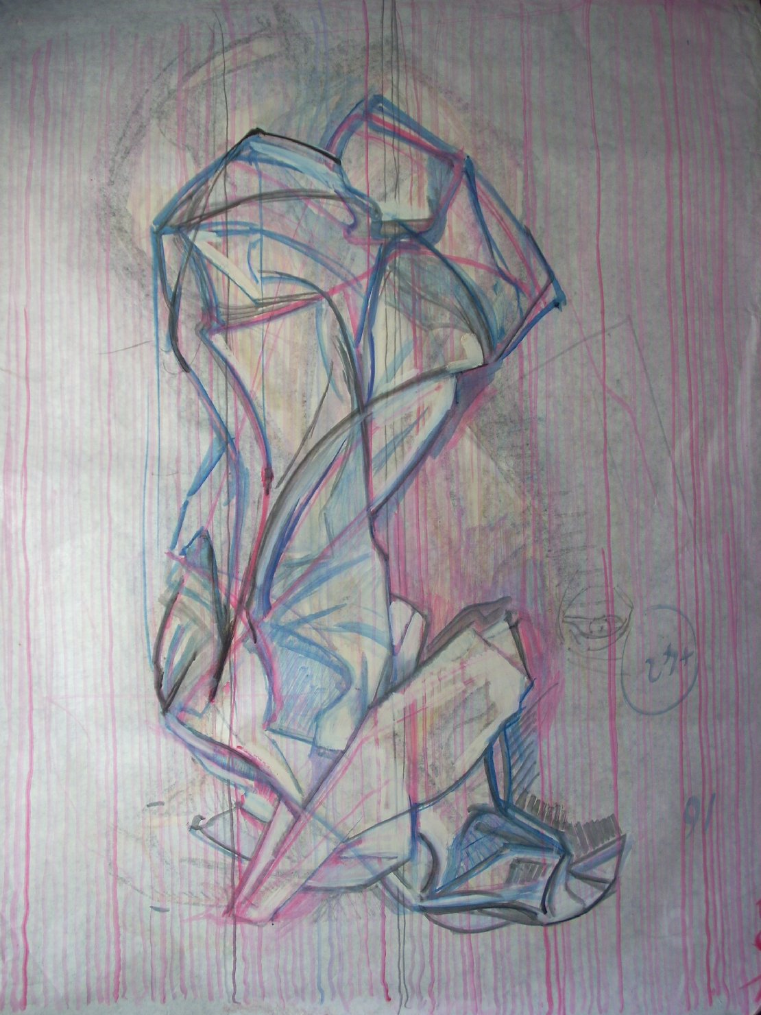 Piega in nero e blu su fondo rosa (disegno) di Ciamarra Elena (sec. XX)