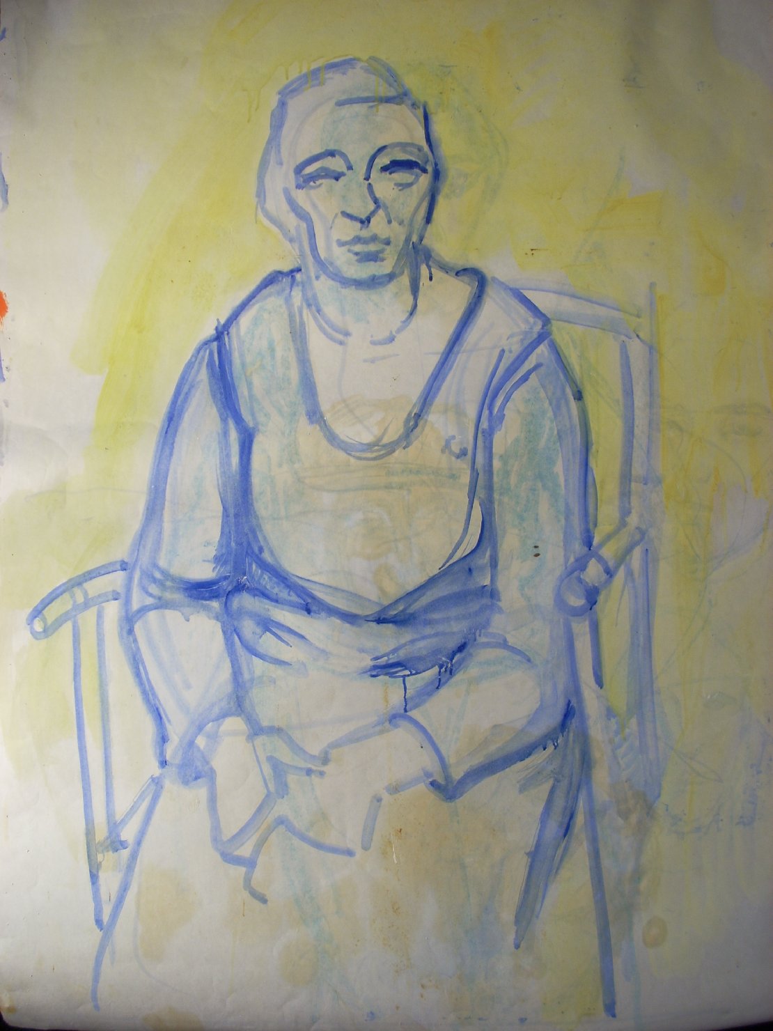 Studio di figura su fondo giallo, figura femminile (disegno) di Ciamarra Elena (sec. XX)