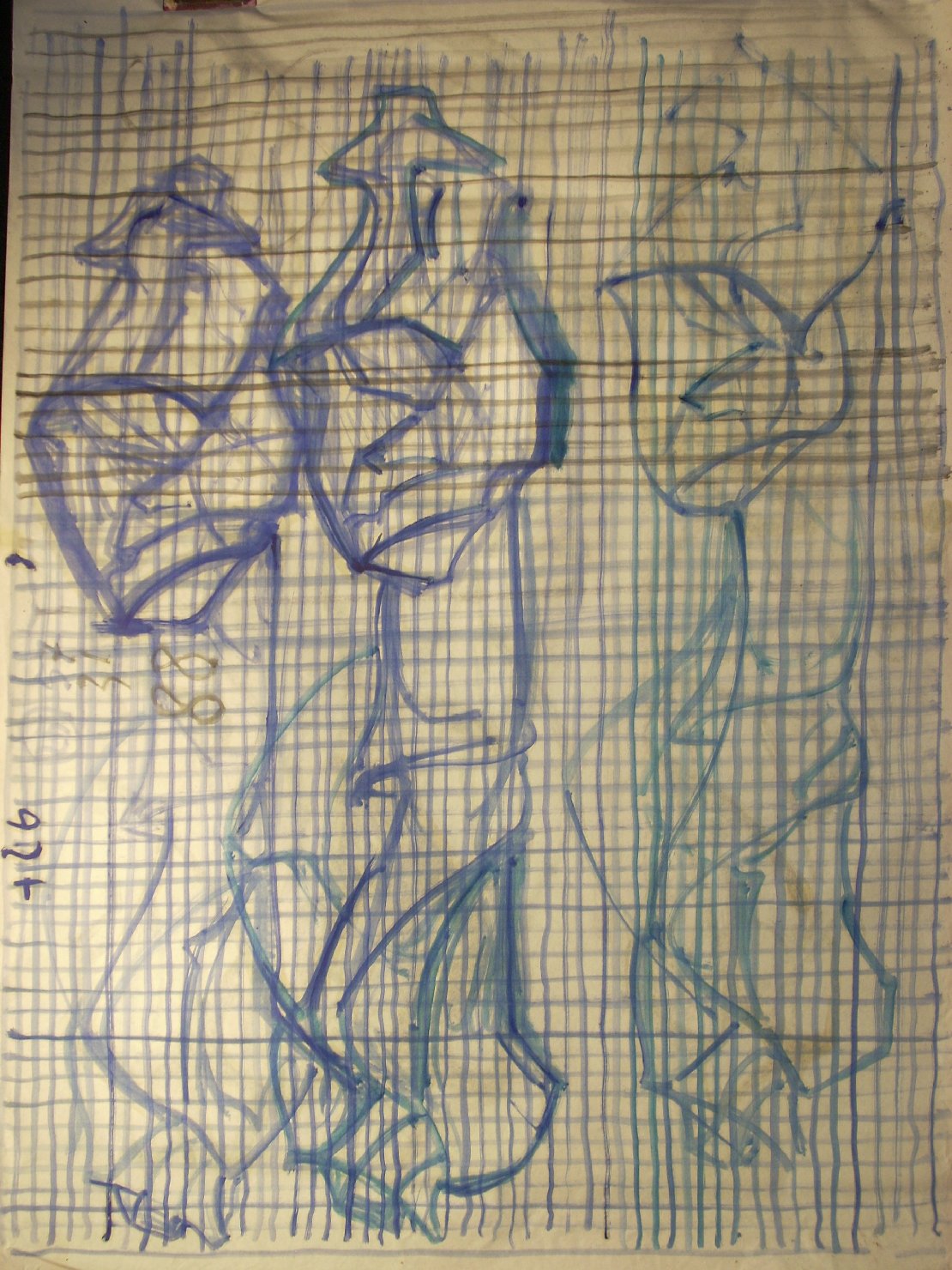 Schizzi di pieghe in blu d'oltremare (disegno) di Ciamarra Elena (sec. XX)