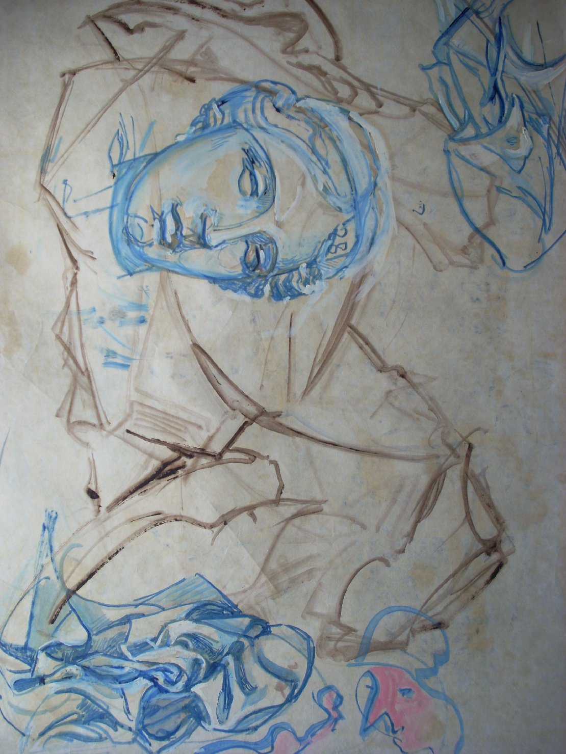 Testa di gesso femminile con tre pieghe, testa di donna (disegno) di Ciamarra Elena (sec. XX)
