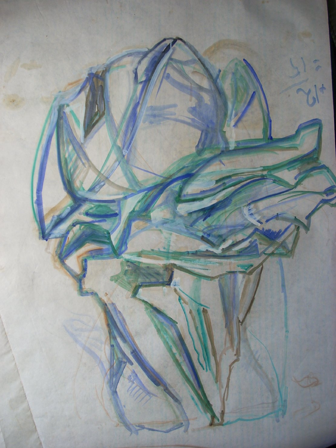 Piega in blu, verde e marrone (disegno) di Ciamarra Elena (sec. XX)