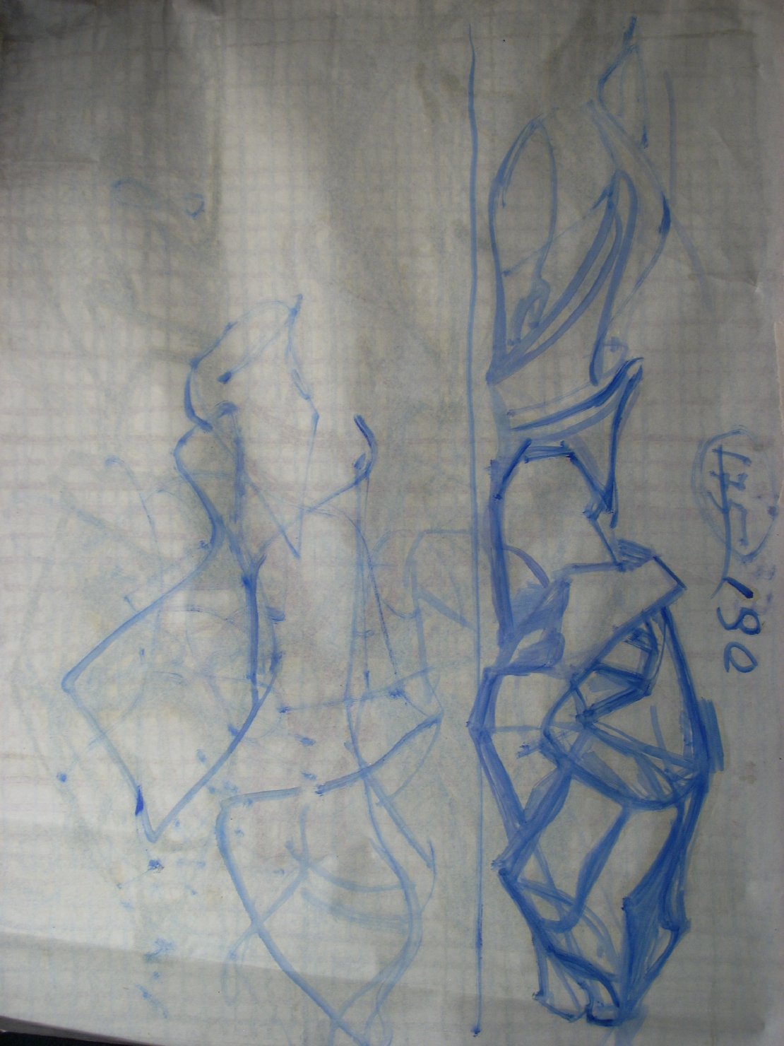 Schizzo di piega in blu (disegno) di Ciamarra Elena (sec. XX)