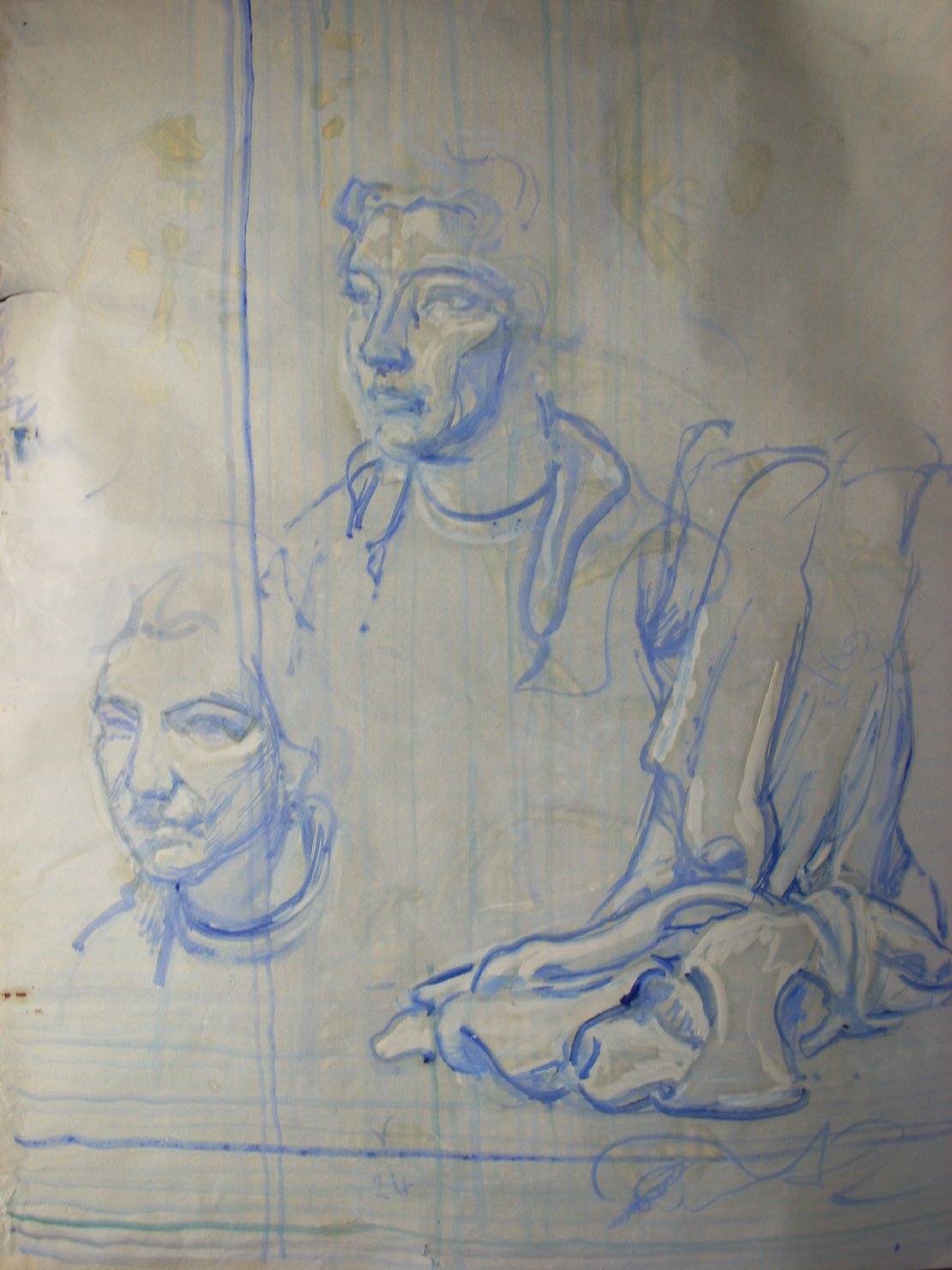 Due studi di teste umane e una piega in blu, testa di donna (disegno) di Ciamarra Elena (sec. XX)