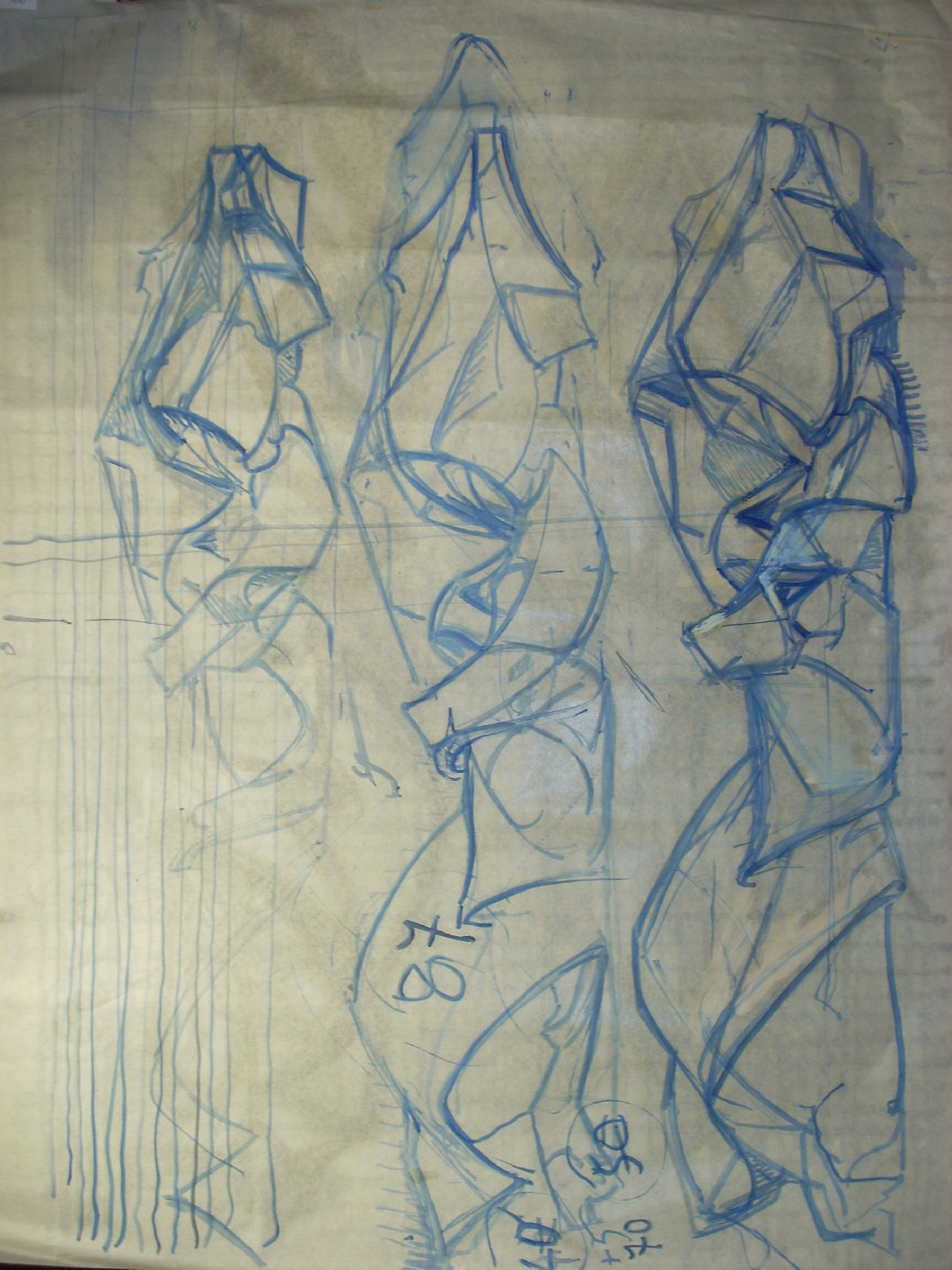 Cinque pieghe in blu (disegno) di Ciamarra Elena (sec. XX)