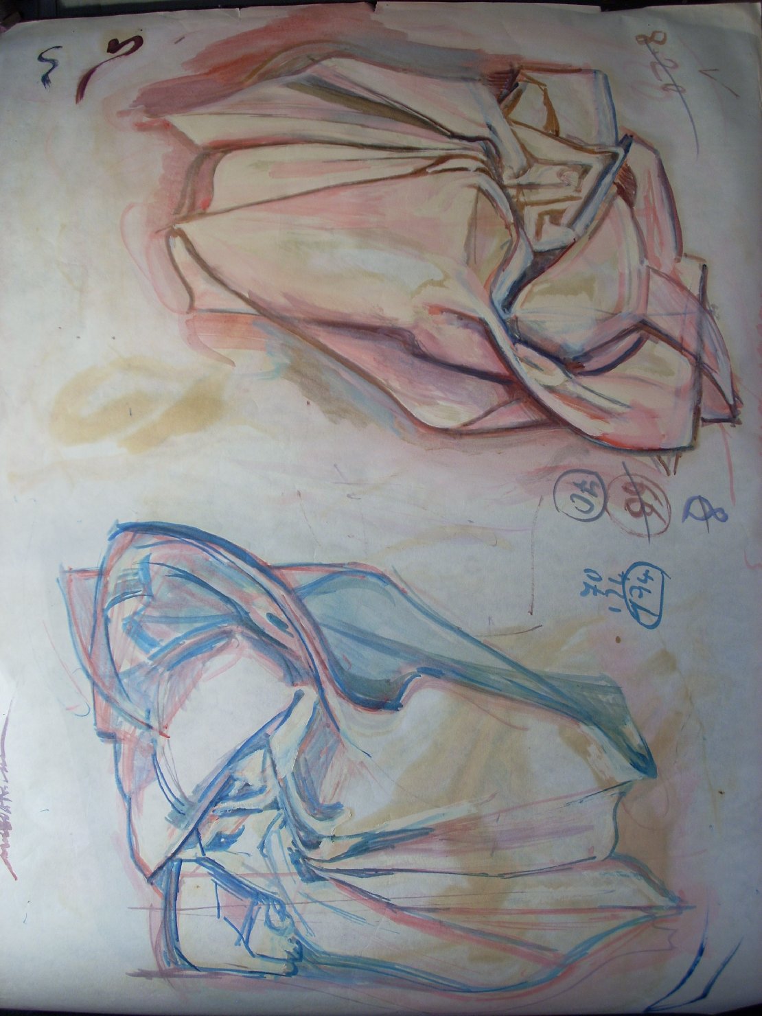 Due pieghe in blu, rosa e marrone (disegno) di Ciamarra Elena (sec. XX)
