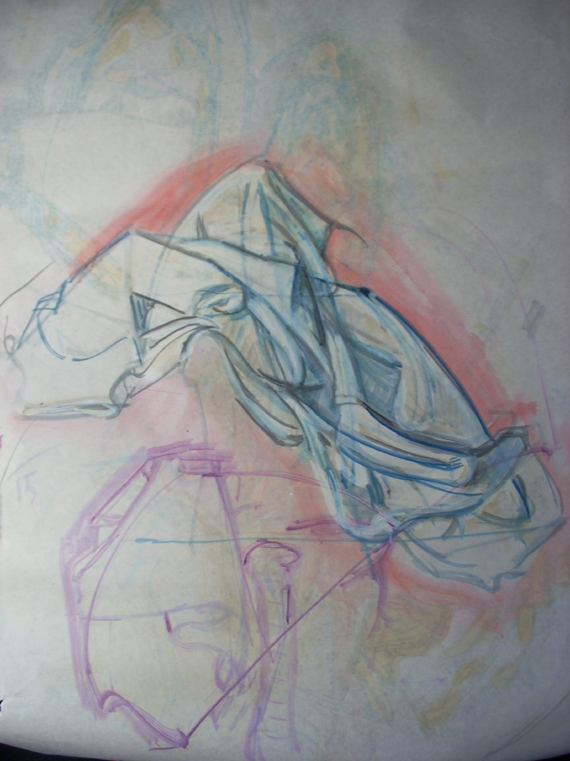 Una piega in blu con ombra rosa (disegno) di Ciamarra Elena (sec. XX)