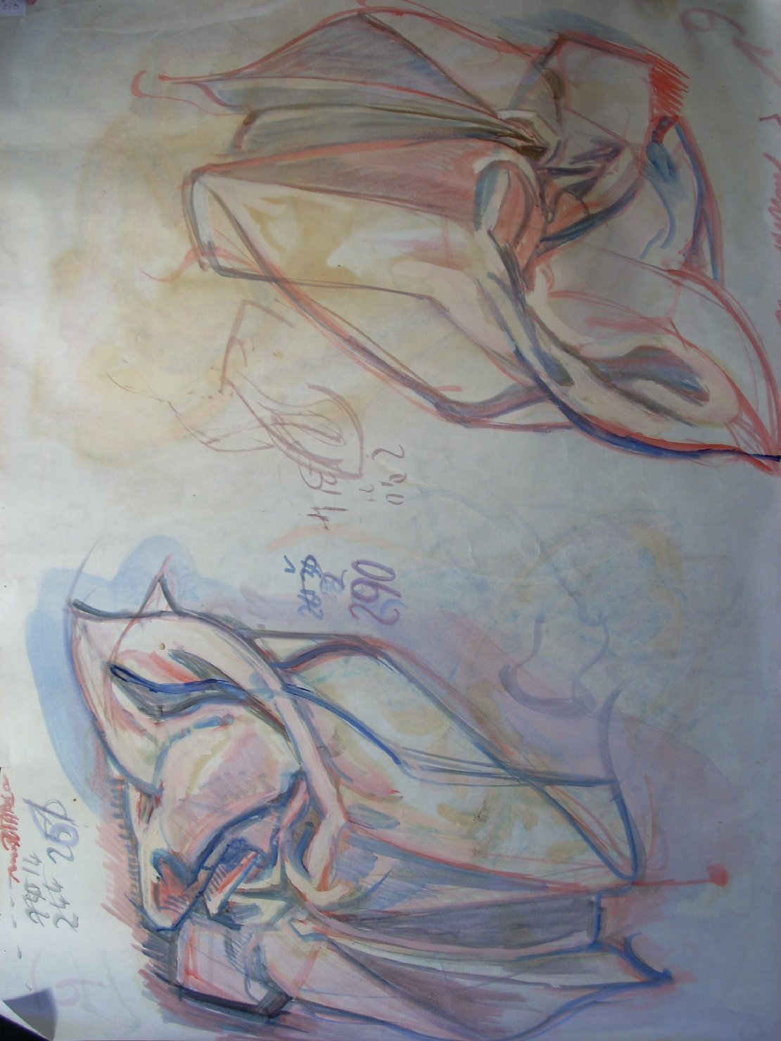 Due pieghe in blu e rosa (disegno) di Ciamarra Elena (sec. XX)