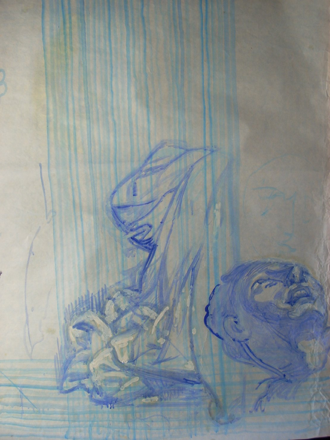 Una piega e una testa da Michelangelo, testa d'uomo (disegno) di Ciamarra Elena (sec. XX)
