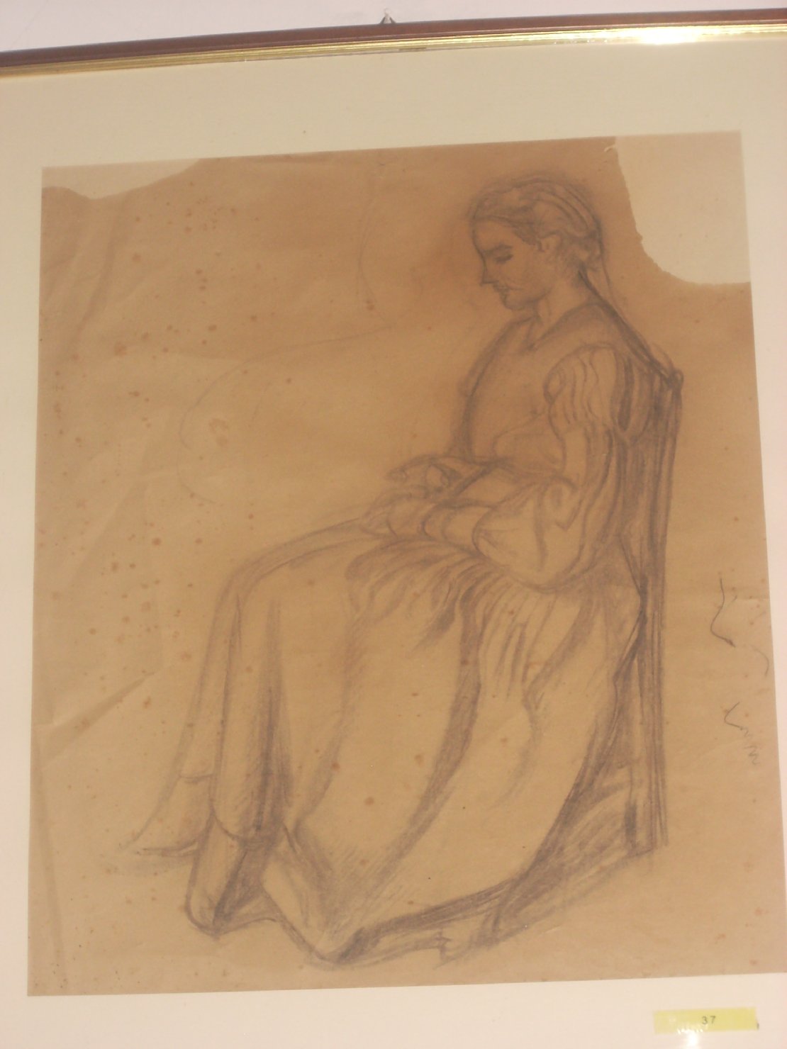 Contadina con costume torellese, figura femminile seduta (disegno) di Ciamarra Elena (sec. XX)