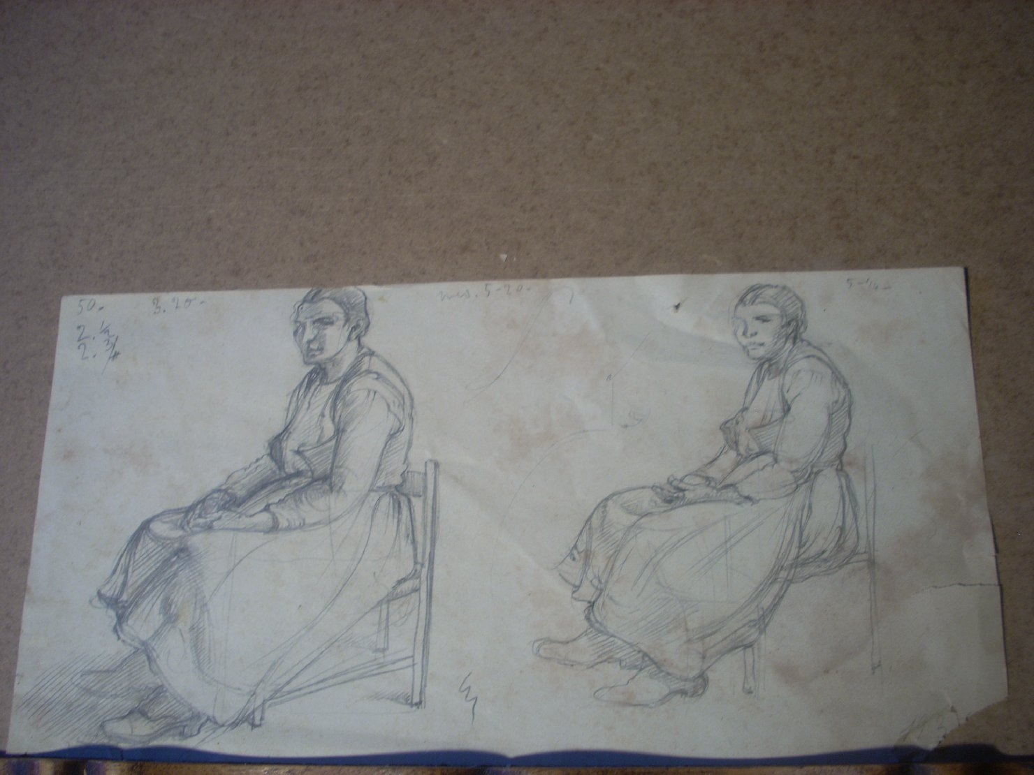 Schizzi vari di Assunta 57, figura femminile seduta (disegno) di Ciamarra Elena (sec. XX)