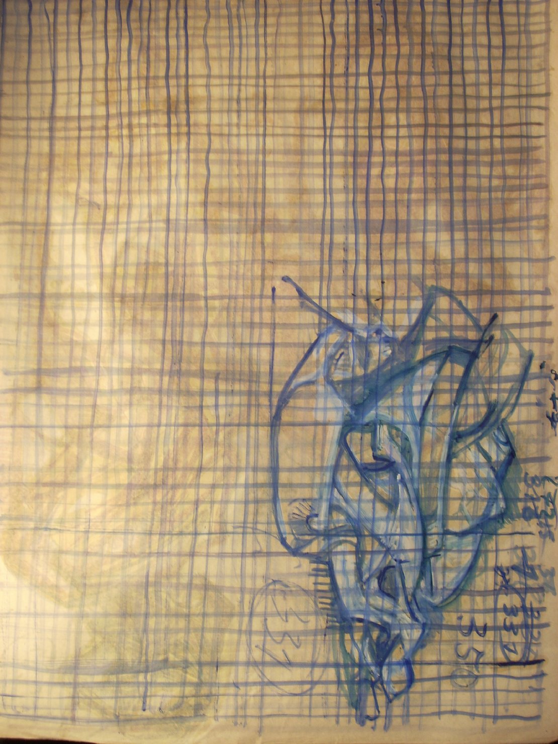 Schizzo di piega in blu e bianco (disegno) di Ciamarra Elena (sec. XX)
