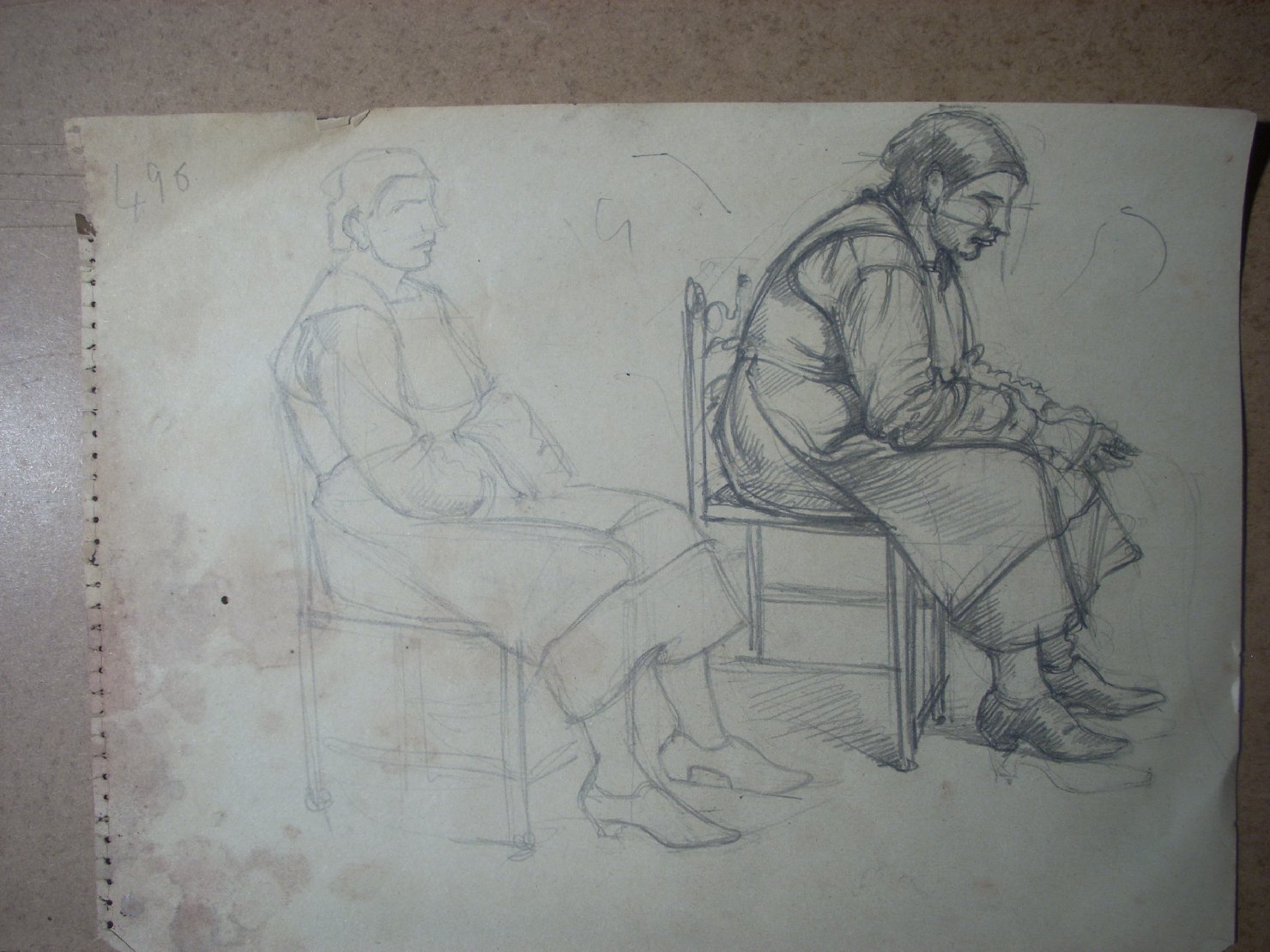 Schizzi vari di Assunta 179, figura femminile seduta (disegno) di Ciamarra Elena (sec. XX)