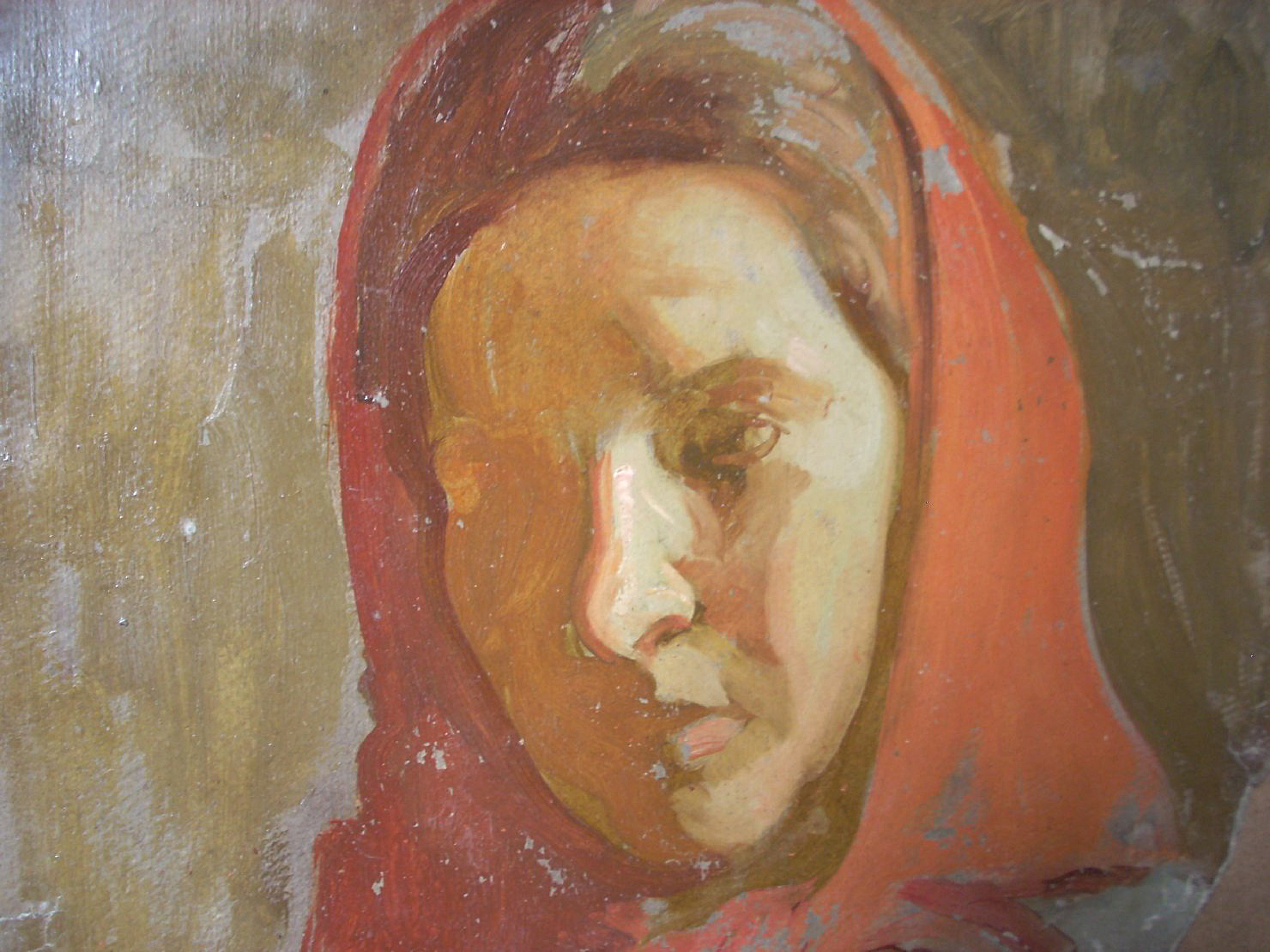 Ritratto di contadina con fazzoletto 1, ritratto di donna (dipinto) di Ciamarra Elena (sec. XX)