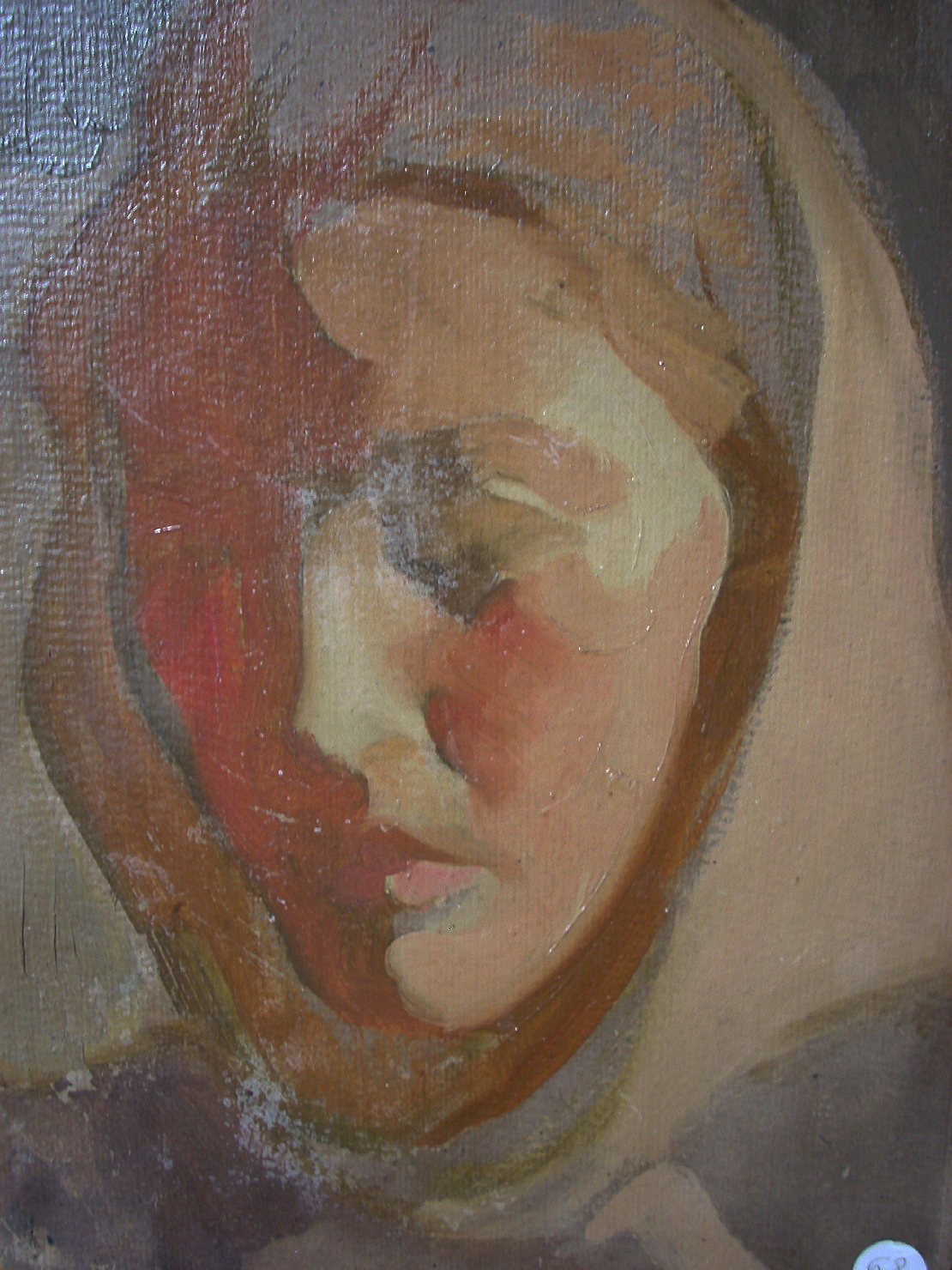 Ritratto di contadina con fazzoletto 2, ritratto di donna (dipinto) di Ciamarra Elena (sec. XX)