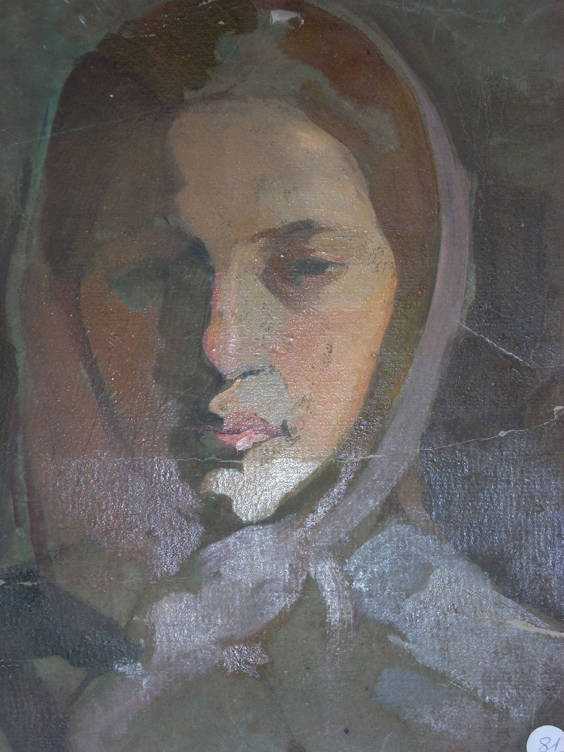 Ritratto di contadina con fazzoletto 3, ritratto di donna (dipinto) di Ciamarra Elena (sec. XX)
