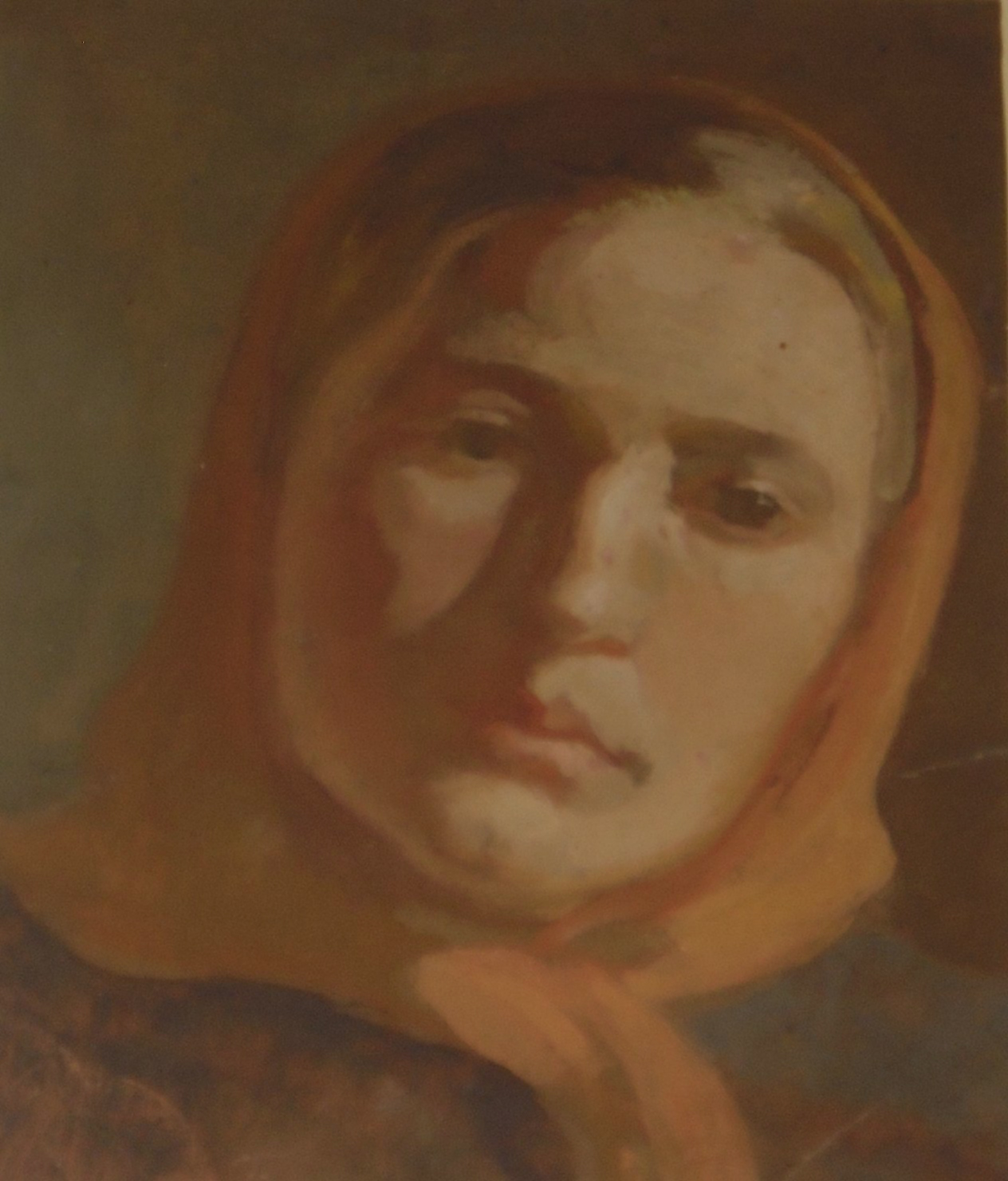 Giovane contadina con fazzoletto arancione, ritratto di donna (dipinto) di Ciamarra Elena (sec. XX)