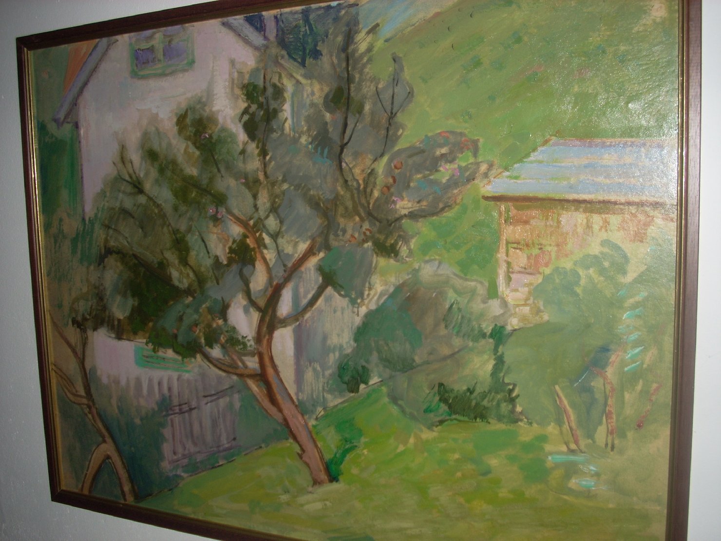 Paesaggio con albero in primo piano, paesaggio con alberi (dipinto) di Ciamarra Elena (sec. XX)