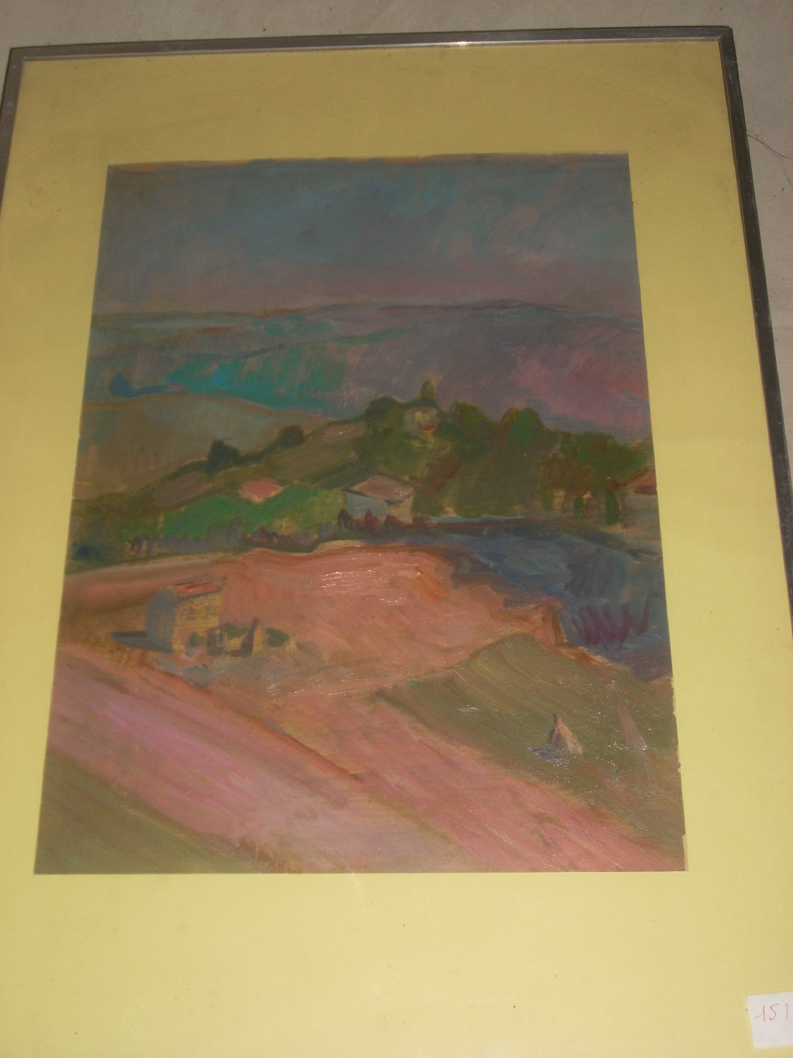 Paesaggio molisano con campi rosa, paesaggio (disegno) di Ciamarra Elena (sec. XX)