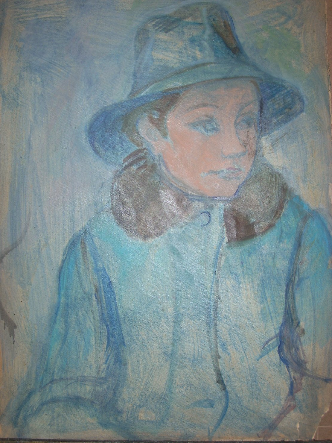 Ritratto di donna con cappello, ritratto di donna (dipinto) di Ciamarra Elena (sec. XX)