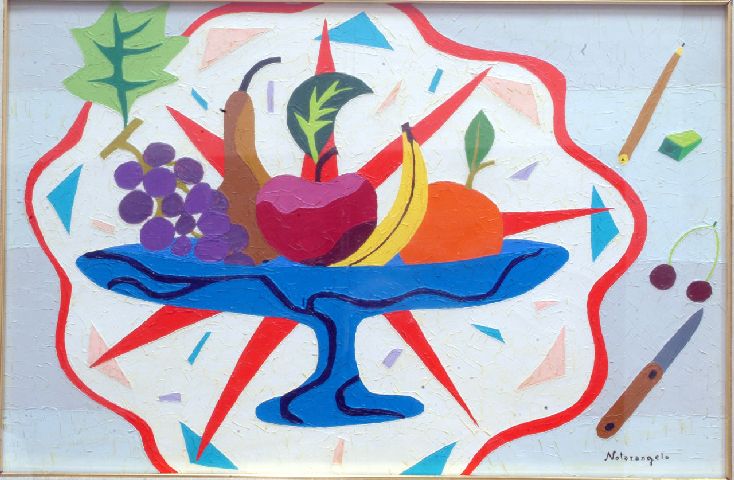 Natura morta, Vaso con frutta (dipinto) di Notarangelo Tommaso (seconda metà sec. XX)