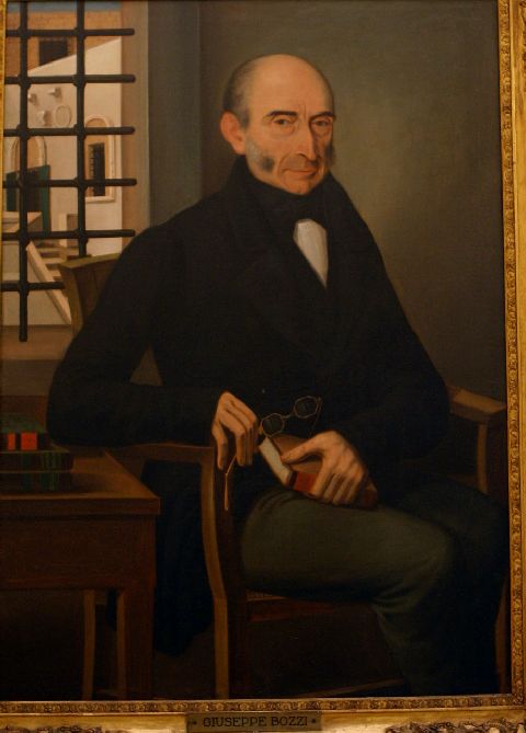Giuseppe Bozzi, ritratto di Giuseppe Bozzi seduto nel suo studio (dipinto) - ambito italiano (metà sec. XX)