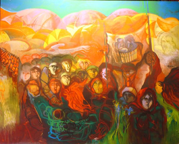 Omaggio a San Nicola, Miracolo di San Nicola in processione (dipinto) di Damiani Michele (ultimo quarto sec. XX)