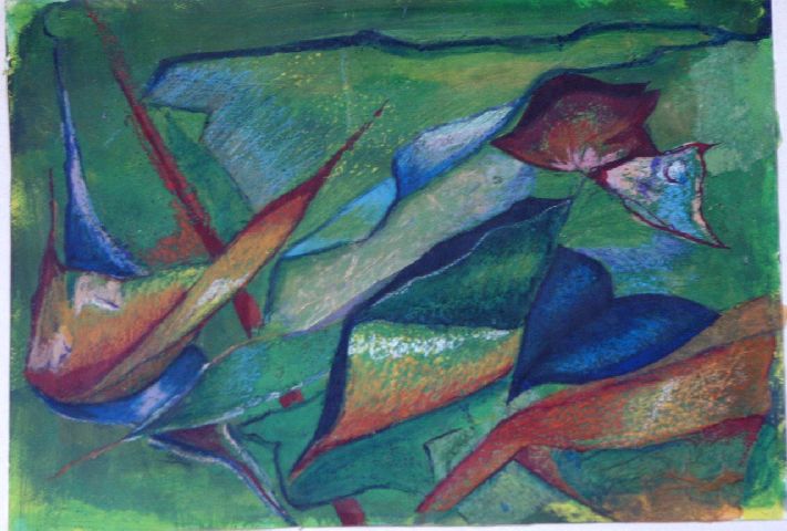 Memorie floreali, composizione astratta (dipinto) di Pesce Geppo (seconda metà sec. XX)