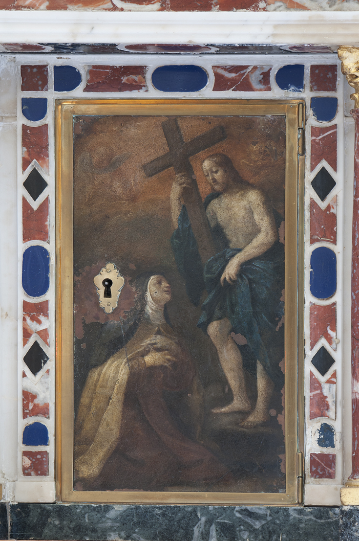 apparizione di Cristo Risorto ad una suora carmelitana (sportello di tabernacolo, elemento d'insieme) - ambito faentino (sec. XVII)